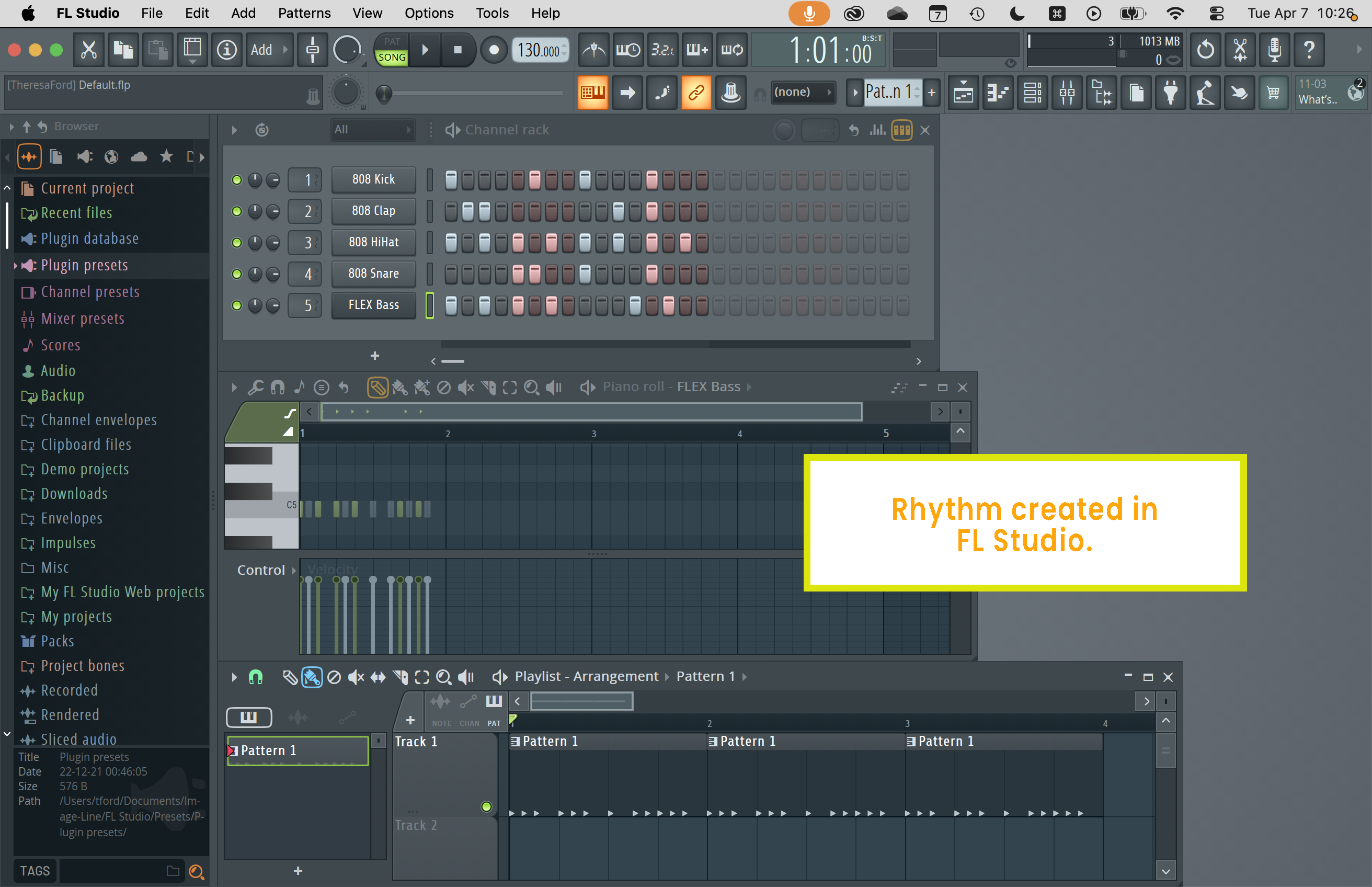 FL Studio rhythm recreated in ZombieCoffee and extended through several setting changes.