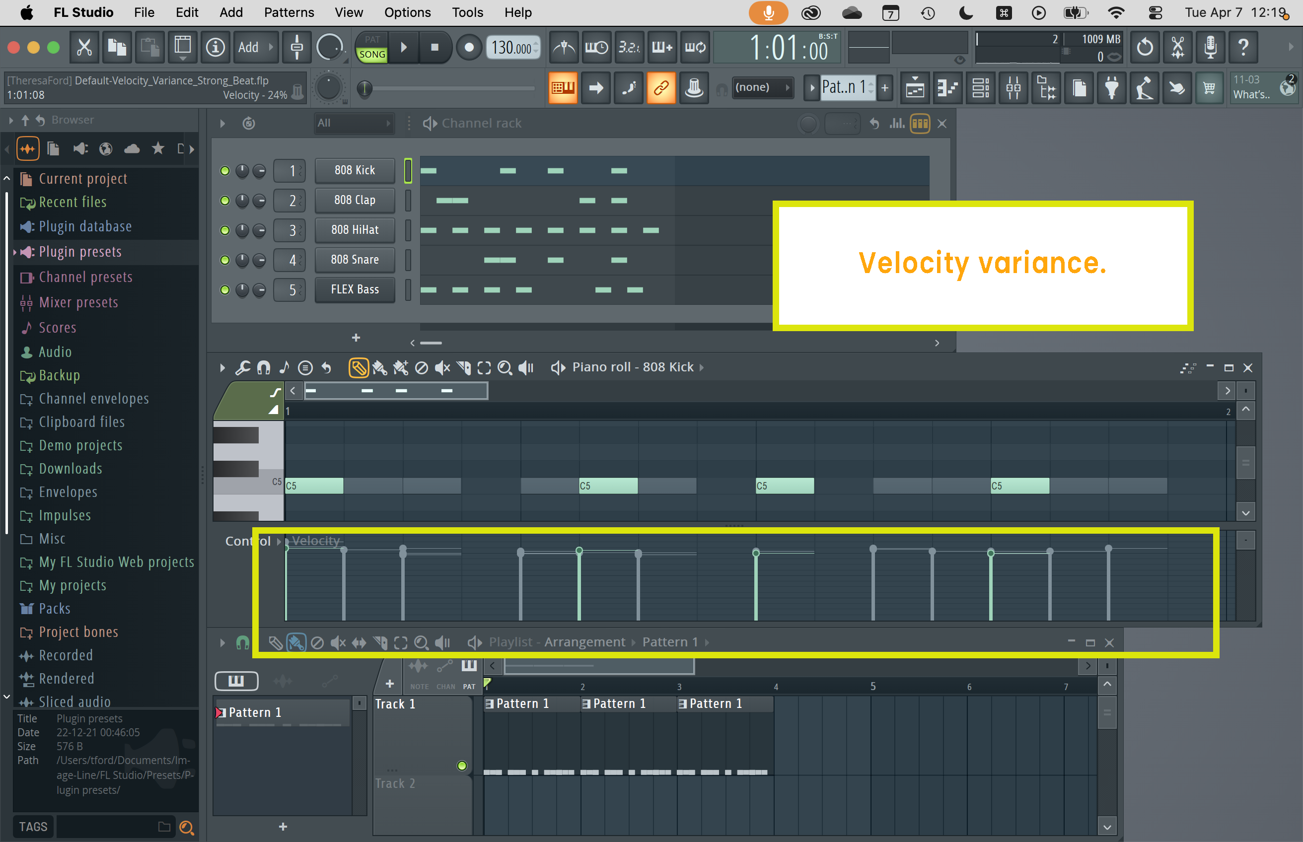 FL Studio result showing changed note velocities.
