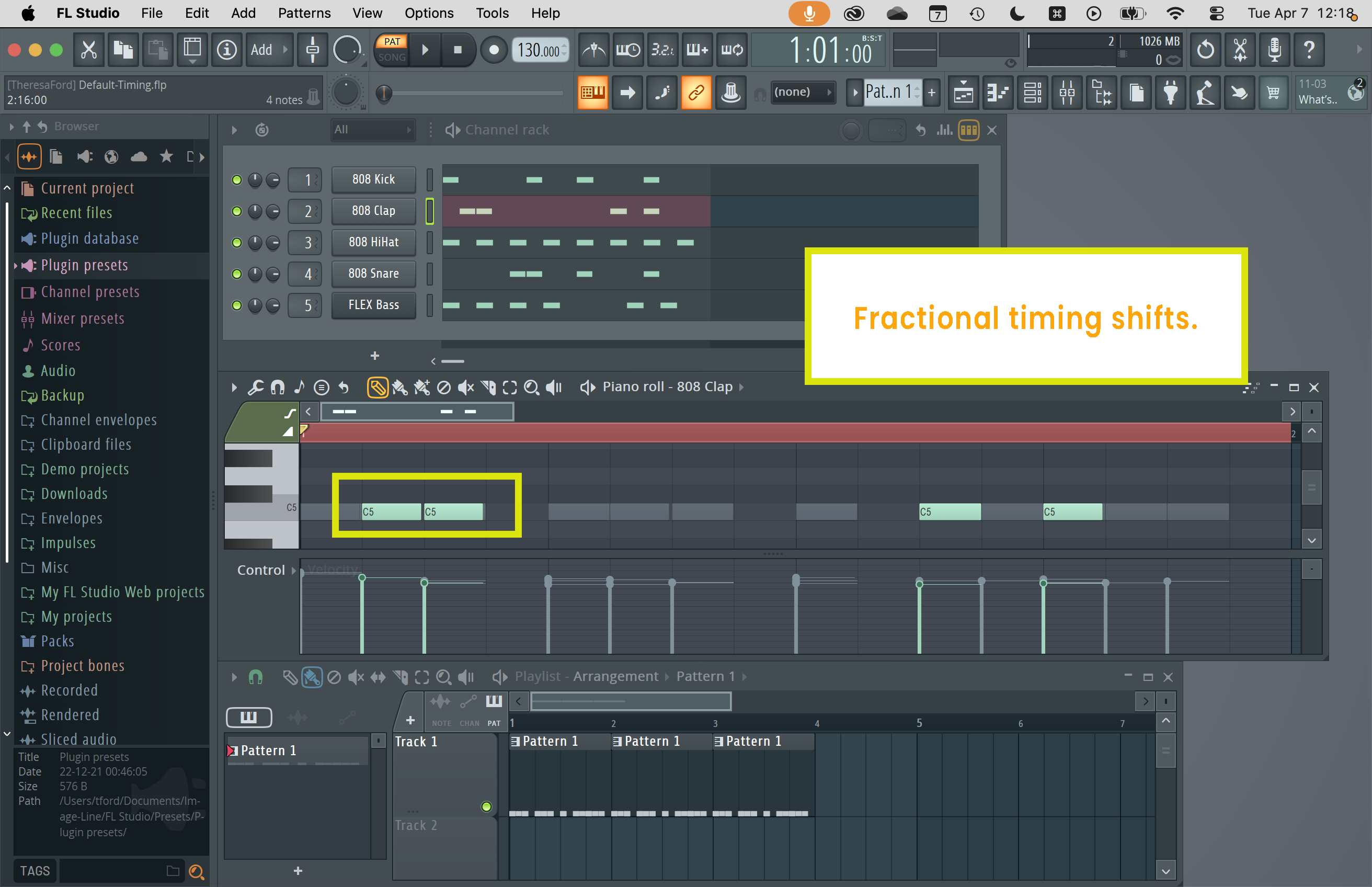 FL Studio result showing shifted note timing.