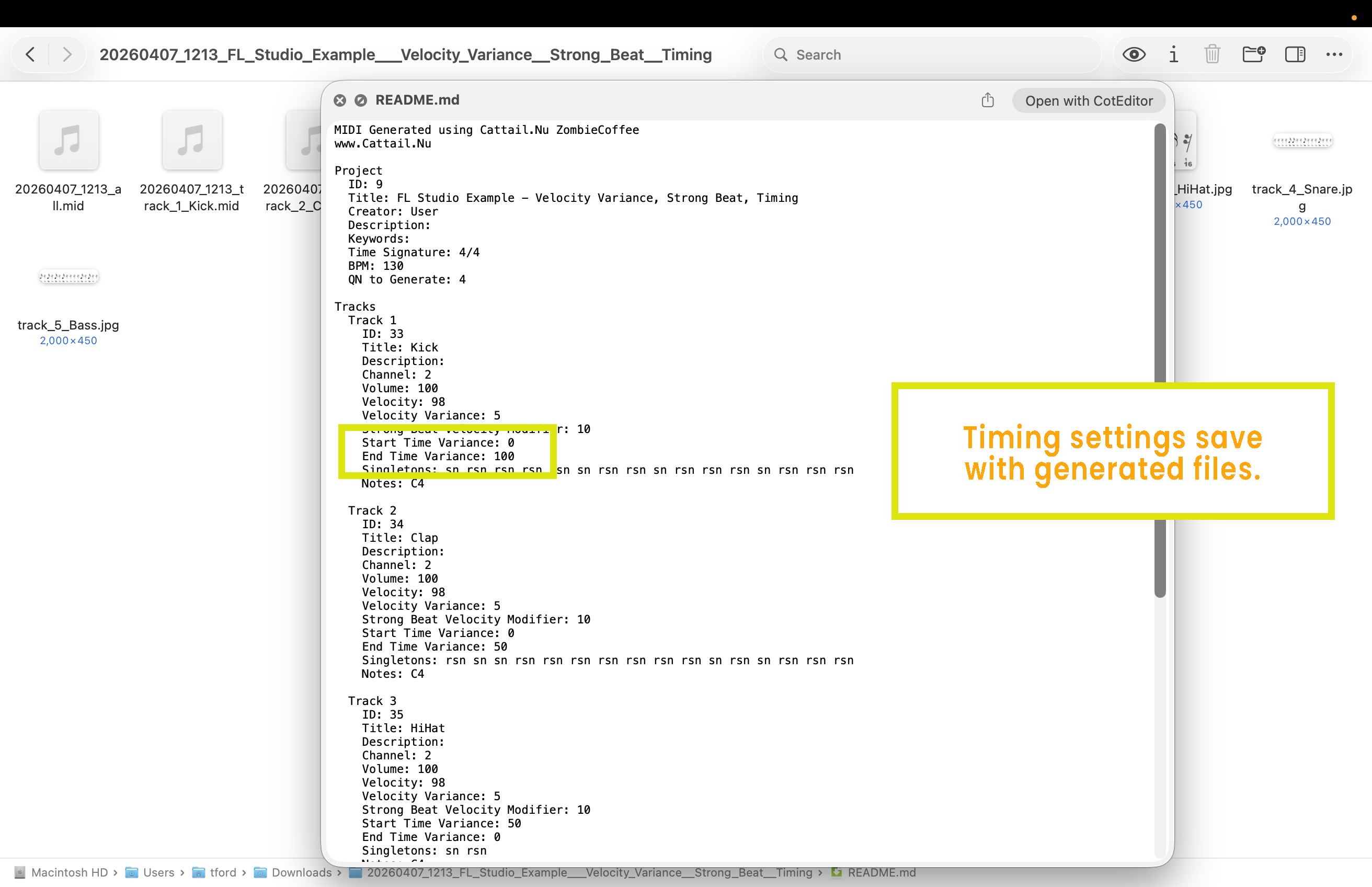 ZIP contents produced by the timing example.