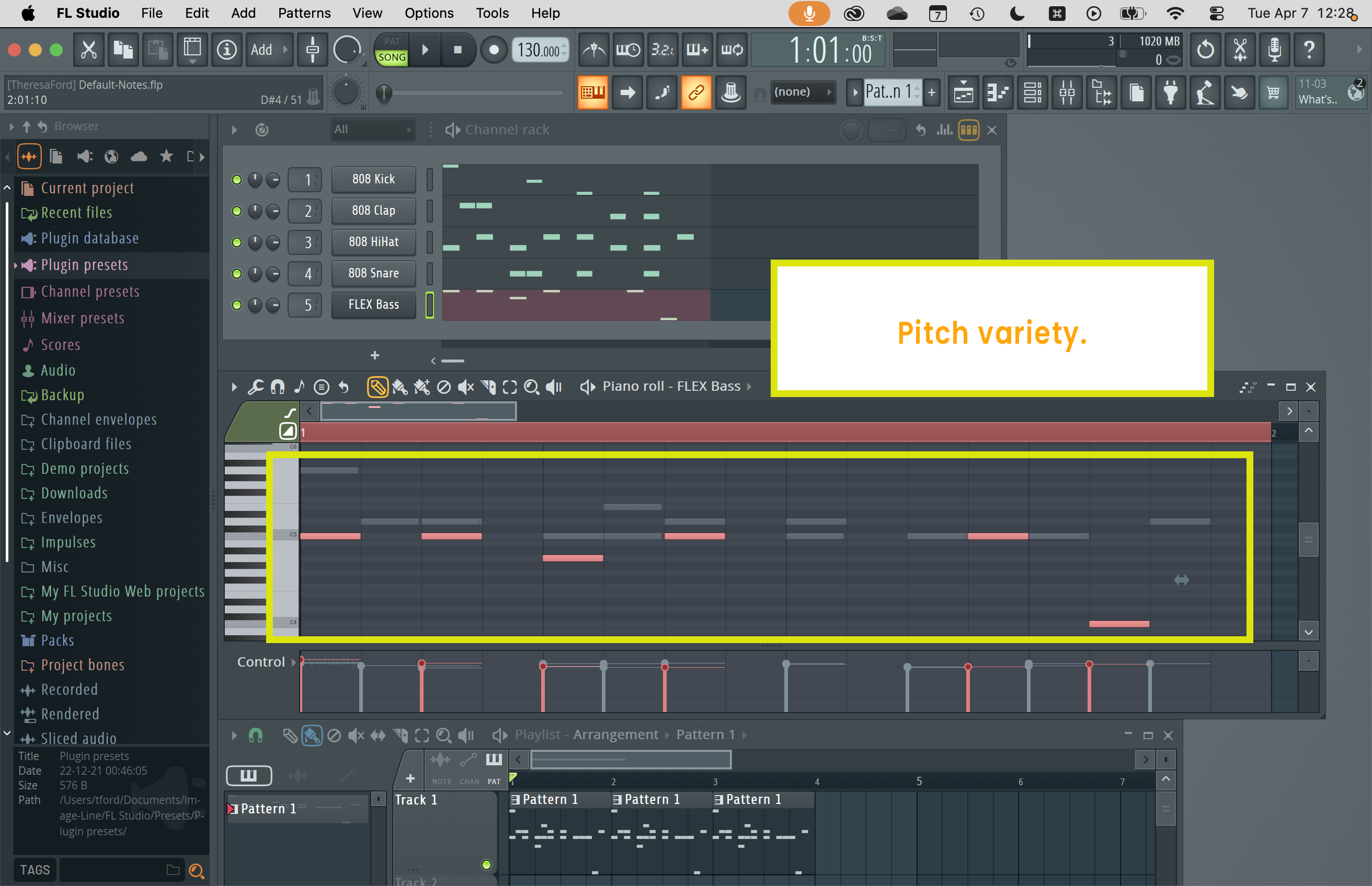 FL Studio piano roll showing changed note choices.
